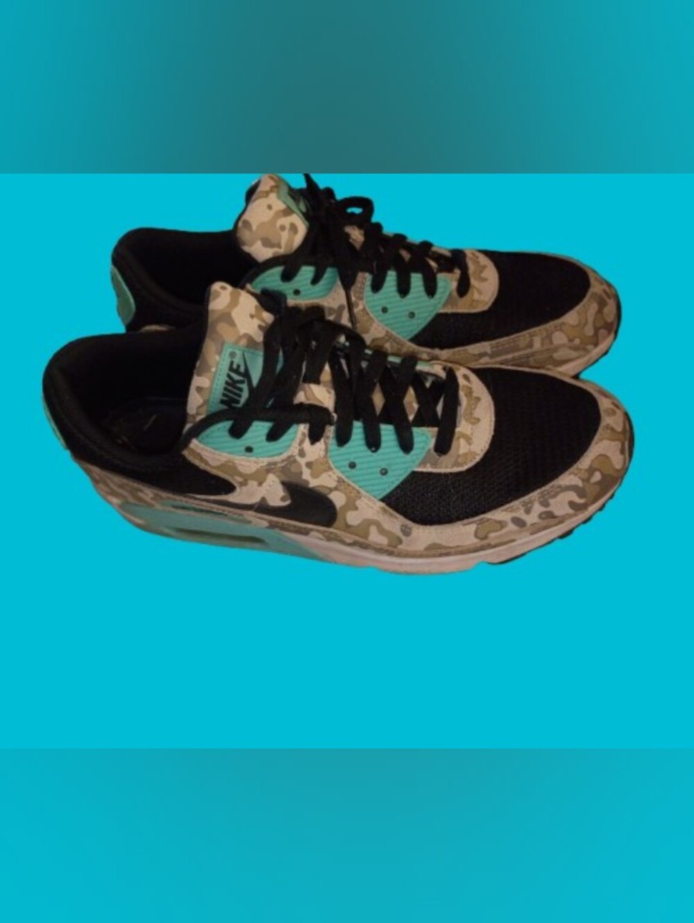 Nike Air Max 90s Black Camo Mint Accent Sneakers